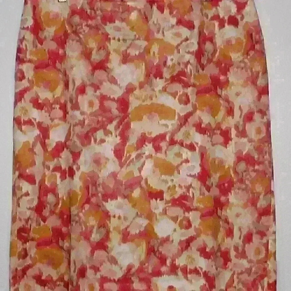 Talbots Dresses & Skirts - Talbots Pink Yellow A Line Canvas Midi Cotton Blend Lined Skirt Women's Size 16